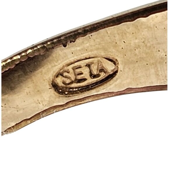 Mens Size 10 Vintage Seta 14K Gold-Plated Ring 3 Clear Stones & Textured Band - Picture 2 of 6